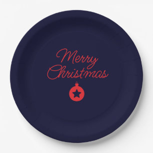 Plato De Papel Feliz Navidad Black Rock Azul Clásico Único