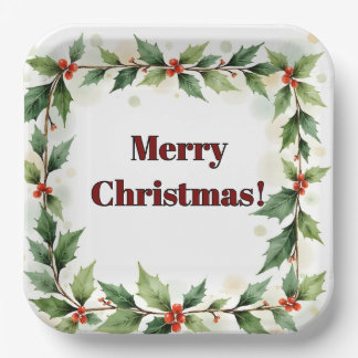Plato De Papel Feliz Navidad botánico