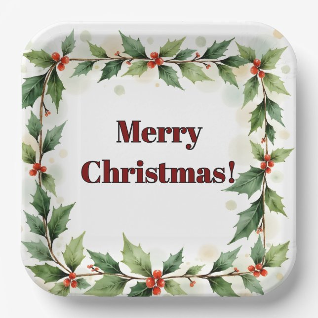 Plato De Papel Feliz Navidad botánico  (Anverso)