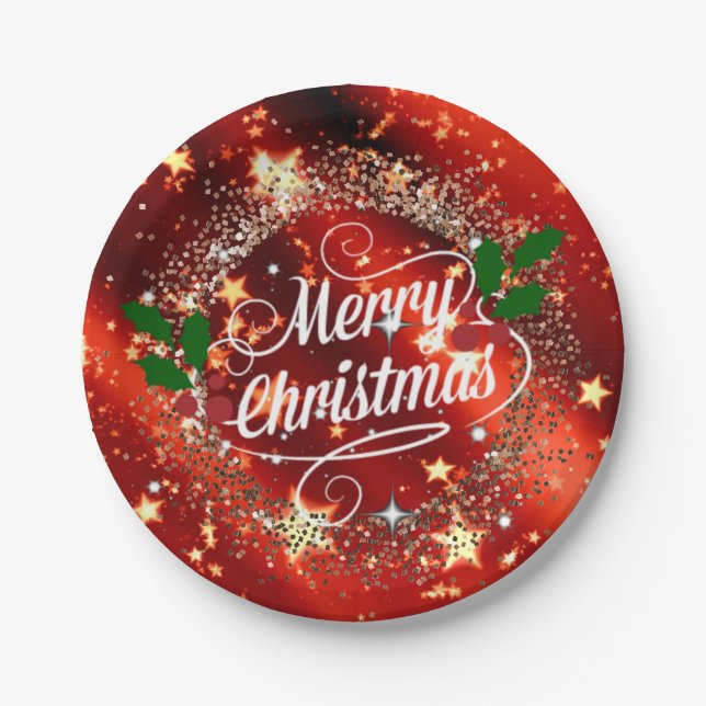 Plato De Papel Feliz Navidad brillante  (Anverso)