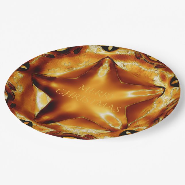 Plato De Papel Feliz Navidad Brown Gold Copper Estrella elegante (Angular)