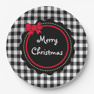 Plato De Papel Feliz Navidad Buffalo Plaid Country Style