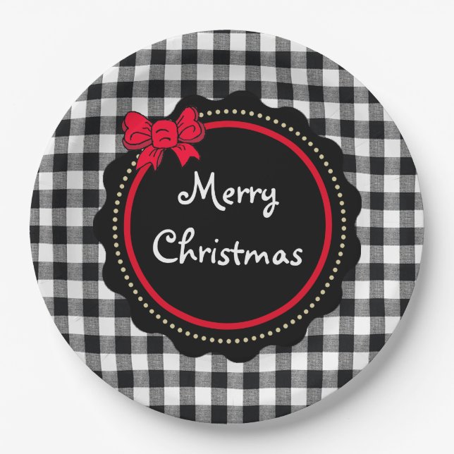 Plato De Papel Feliz Navidad Buffalo Plaid Country Style (Anverso)