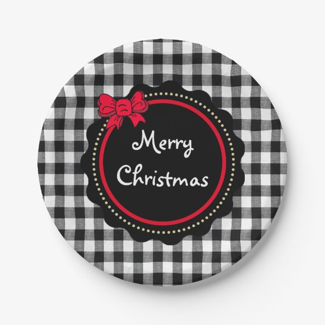 Plato De Papel Feliz Navidad Buffalo Plaid Country Style (Anverso)