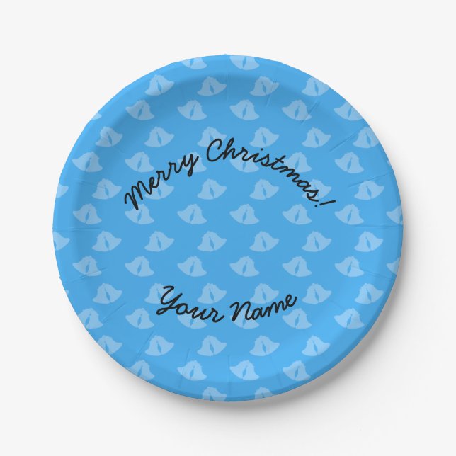 Plato De Papel Feliz navidad campanas azules (Anverso)