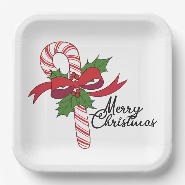 Plato De Papel Feliz Navidad Candy Cane (Anverso)
