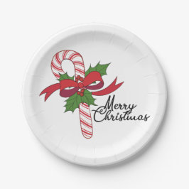 Plato De Papel Feliz Navidad Candy Cane