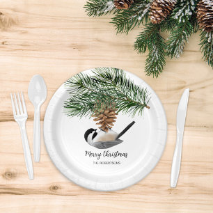 Plato De Papel Feliz Navidad Chickadee en Piña