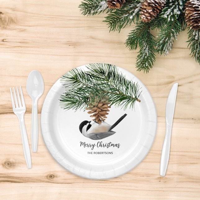 Plato De Papel Feliz Navidad Chickadee en Piña (Subido por el creador)
