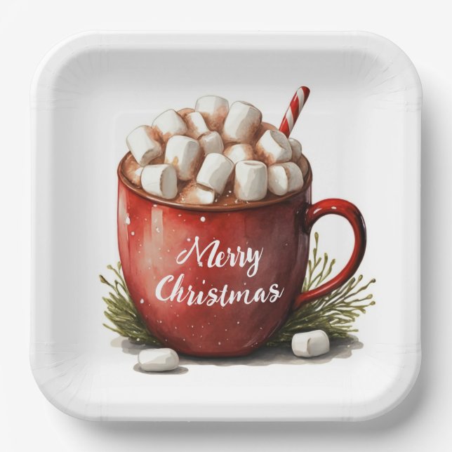 Plato De Papel Feliz Navidad Chocolate caliente (Anverso)