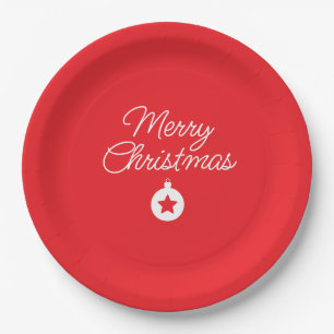 Plato De Papel Feliz Navidad Clásica Única Llanura Minimalista