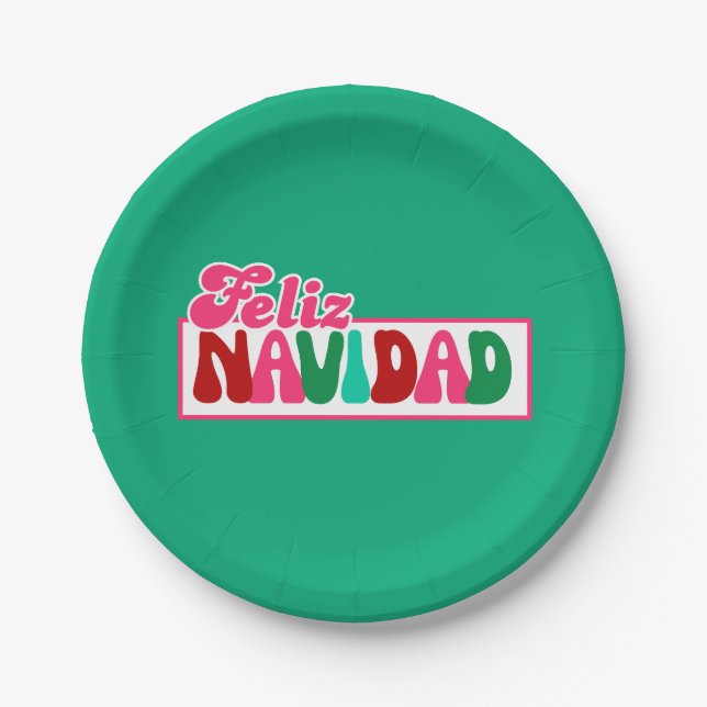 Plato De Papel Feliz Navidad - Colorido brillante (Anverso)