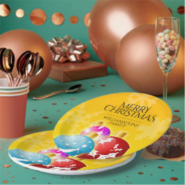 Plato De Papel Feliz Navidad con adornos festivos