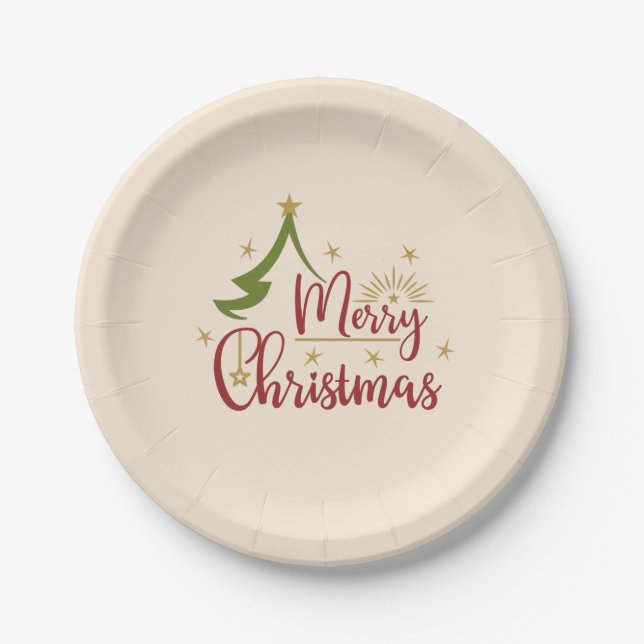Plato De Papel Feliz Navidad con árbol (Anverso)