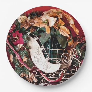 Plato De Papel Feliz Navidad con Gold Sleigh