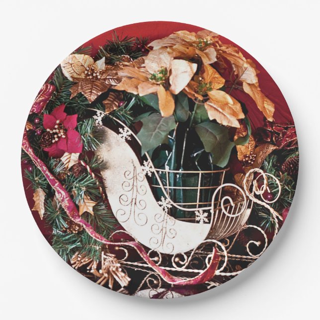 Plato De Papel Feliz Navidad con Gold Sleigh (Anverso)