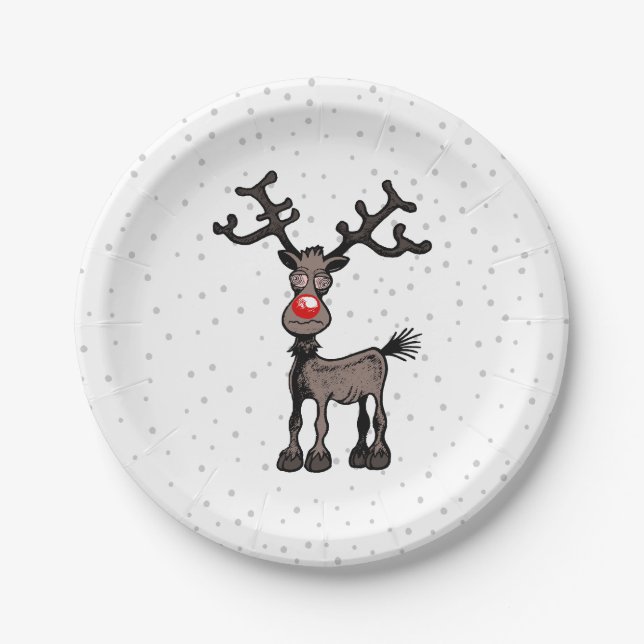 Plato De Papel Feliz Navidad con Rudolph (Anverso)