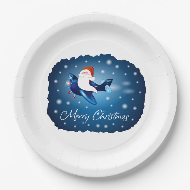 Plato De Papel Feliz Navidad con Santa (Anverso)