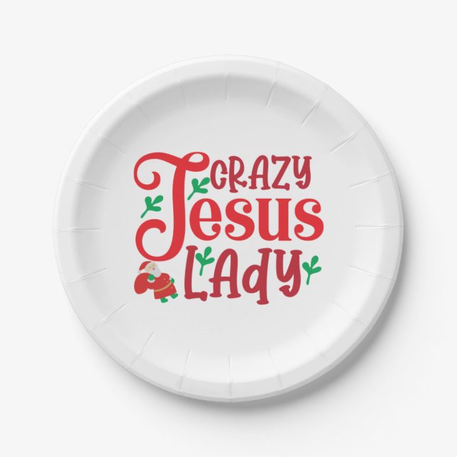 Plato De Papel Feliz Navidad Crazy Jesus Lady (Anverso)