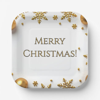 Plato De Papel Feliz Navidad de oro