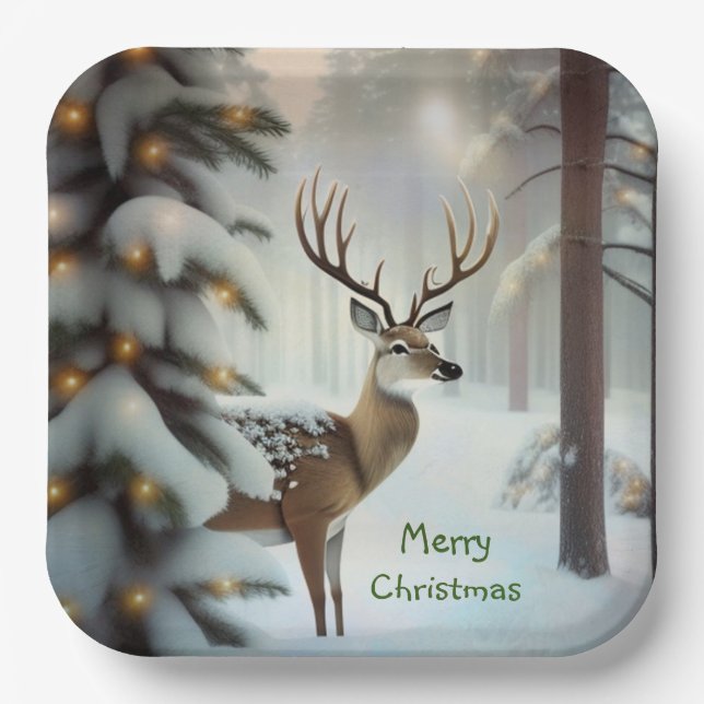 Plato De Papel Feliz Navidad Deer (Anverso)