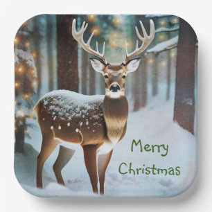 Plato De Papel Feliz Navidad Deer