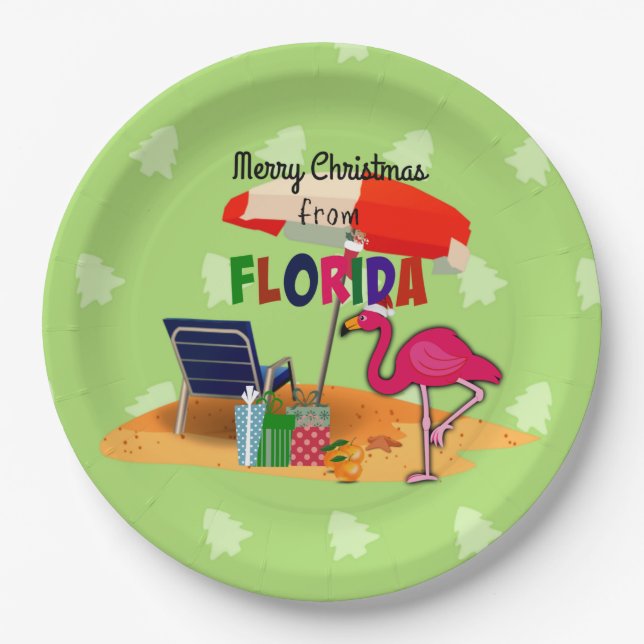 Plato De Papel Feliz Navidad desde Florida (Anverso)