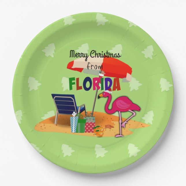 Plato De Papel Feliz Navidad desde Florida, colorida (Anverso)