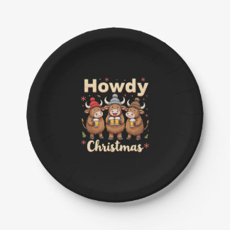 Plato De Papel Feliz Navidad Divertida Vaca Highland Navidad Aman