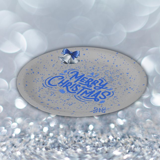 Plato De Papel Feliz Navidad en azul con plata | (Subido por el creador)