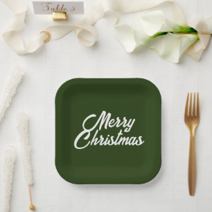 Plato De Papel Feliz Navidad en el bosque/verde oscuro