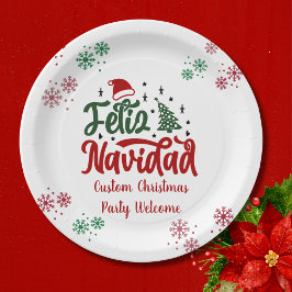 Plato De Papel Feliz Navidad en español