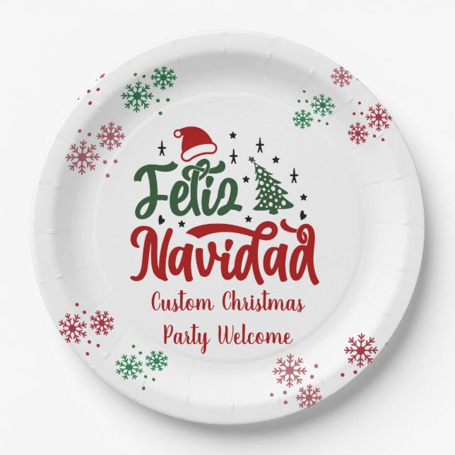 Plato De Papel Feliz Navidad en español (Anverso)