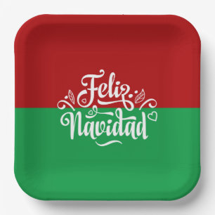 Plato De Papel Feliz Navidad en español minimalista