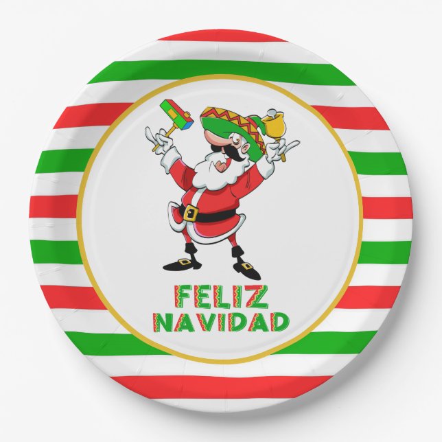 Plato De Papel Feliz Navidad en México Navidades Santa María (Anverso)