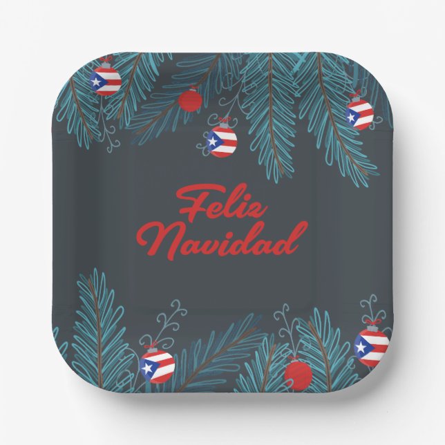 Plato De Papel Feliz Navidad en Puerto Rico (Anverso)
