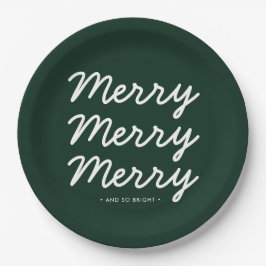 Plato De Papel Feliz Navidad en verde bosque