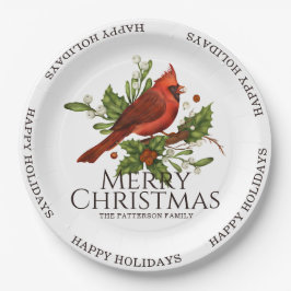Plato De Papel Feliz Navidad Felices Fiestas Cardenales Rojos Hol