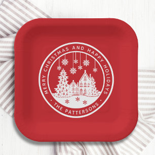 Plato De Papel Feliz Navidad Felices Fiestas Invierno Personaliza