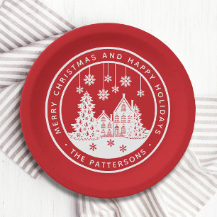 Plato De Papel Feliz Navidad Felices Fiestas Invierno Personaliza