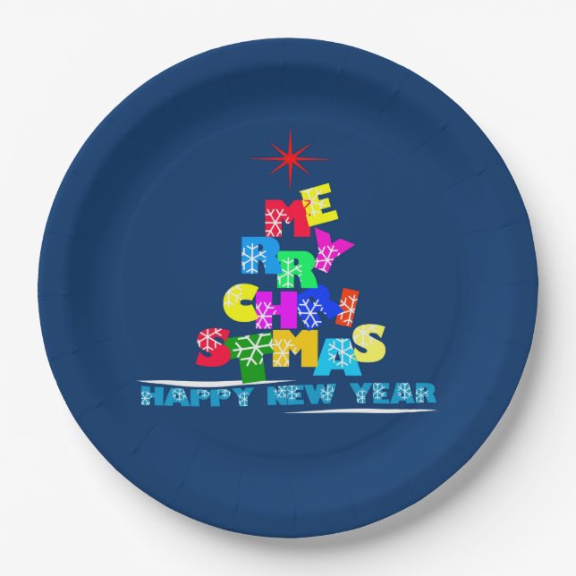Plato De Papel Feliz Navidad Feliz Año Nuevo (Anverso)