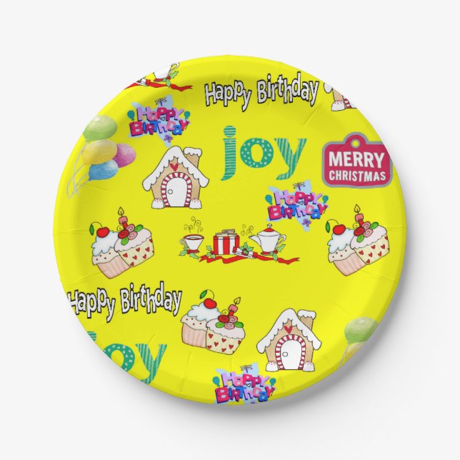 Plato De Papel Feliz Navidad Feliz Cumpleaños Placas de papel (Anverso)