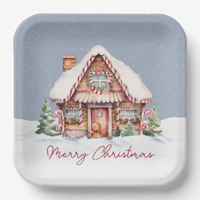 Plato De Papel Feliz Navidad Gingerbread House (Anverso)