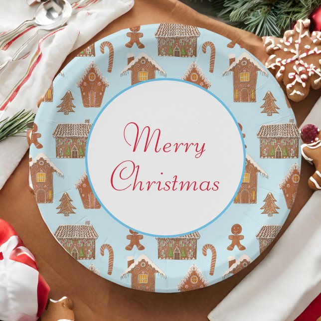 Plato De Papel Feliz Navidad Gingerbread Pattern (Kids' holiday fun: Gingerbread pattern paper plates for festive celebrations!)