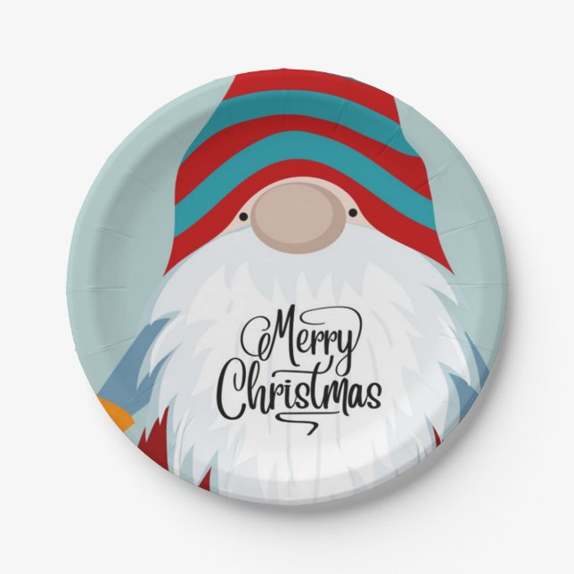 Plato De Papel Feliz Navidad Gnome (Anverso)