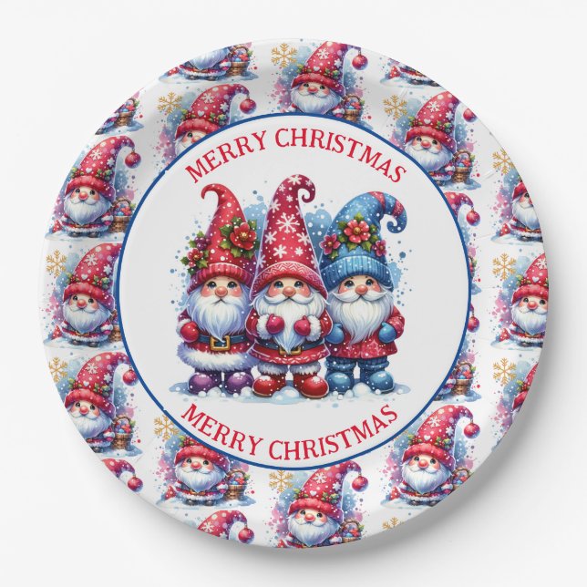 Plato De Papel Feliz Navidad Gnomes (Anverso)