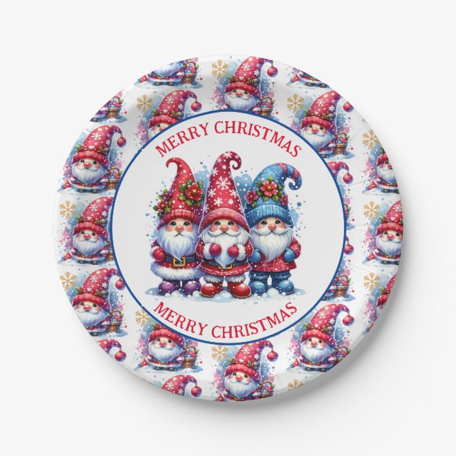 Plato De Papel Feliz Navidad Gnomes (Anverso)