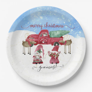 Plato De Papel Feliz Navidad Gnomies Naranja Árbol de nieve Water