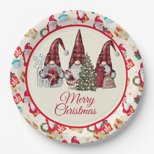 Plato De Papel Feliz Navidad Gnomo  (Anverso)