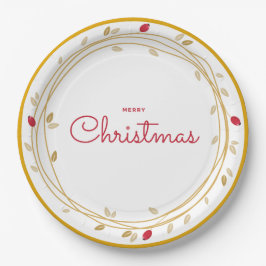 Plato De Papel Feliz Navidad Gold/Red